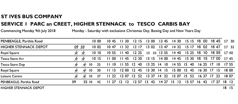 St Ives Cornwall Buses - Timetable - Route 1